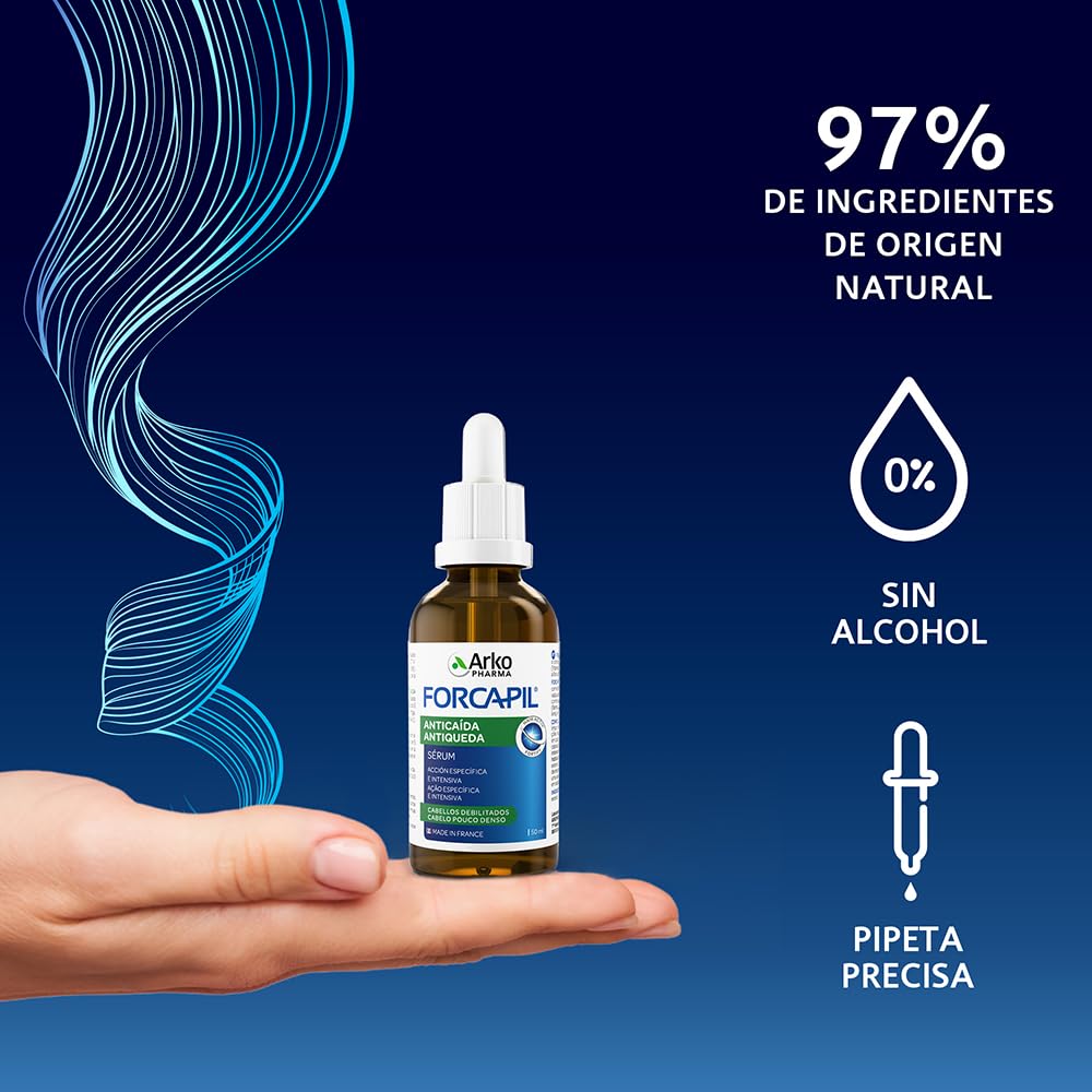 Arkopharma Forcapil Anti-wypadanie serum, intensywne leczenie wzmacniające włosy, pomaga zmniejszyć wypadanie i stymuluje wzrost, zwiększa gęstość i wytrzymałość, testowane klinicznie