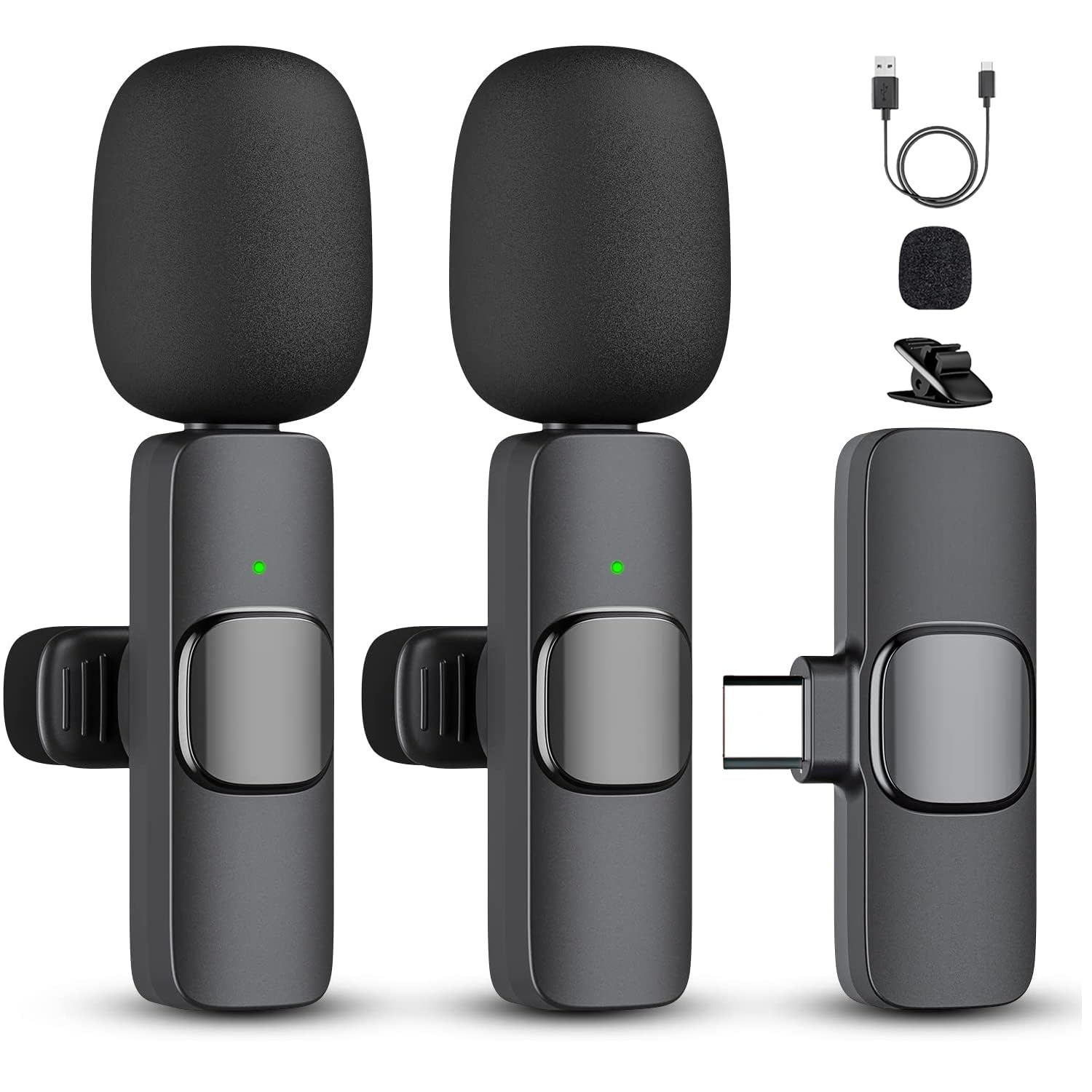 Photo 1 of 2 Pack Professional Wireless Lavalier Microphone foriPhone 17/16/15, USB-C Android Cordless Mini Mic with Noise Reduction, Plug-and-Play Lapel Microphone for YouTube, TikTok, Vlogging & Interviews