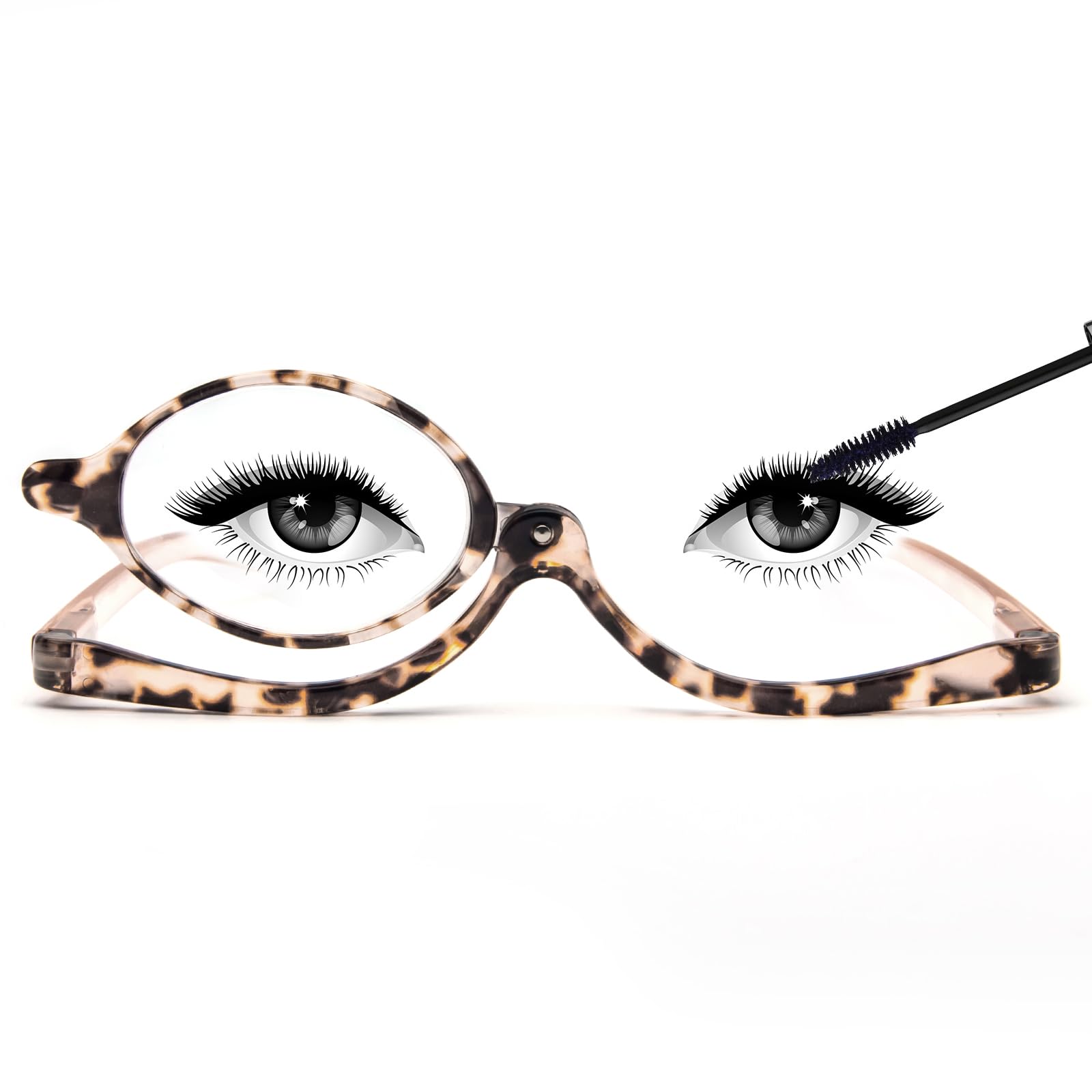 MMOWW Gafas de Lectura de Maquillaje para Mujer, Gafas Giratorias con Bisagras de Resorte para Gafas de Maquillaje Ampliadas con Diseño Plegable de Lente única Volcada (Tortuga carey rosa, 3.5)