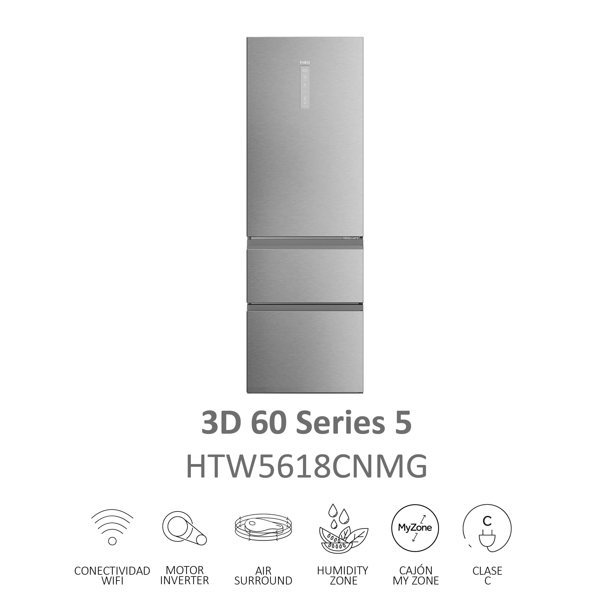 Haier 3D 60 Series 5 HTW5618CNMG - Frigorífico Combi, Cajones Direct Access, Circular AirFlow, WIFI, Tecnología ABT, Motor In - 1