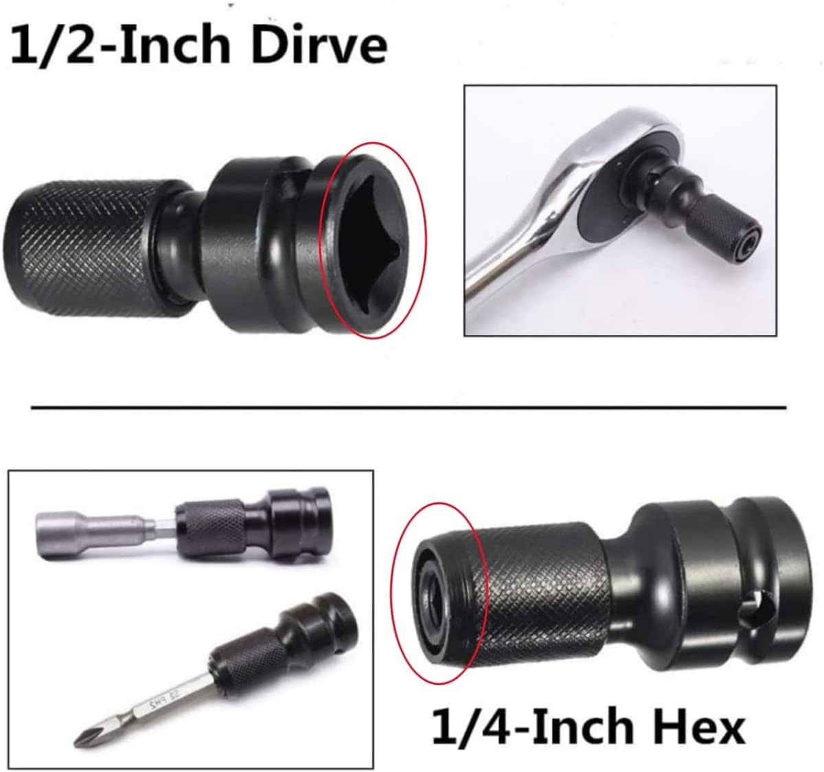 UPTO DATE PRODUCTS 2PCS Square Drive Hex Female Socket Adapter,Ratchet Socket With Screw Hex Drive Converter Impact Tool Wrench Conversion Socket Wrench Adapter For Impact Wrench Drill Chuck Converter 3