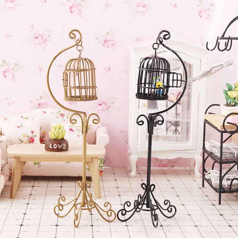 Casa de muñecas jaula para pájaros a escala 1:12, accesorios en miniatura, jaula para pájaros, soporte de piso, jaula que se puede abrir, modelo de jaula de pájaros, modelo de jaula para pájaros en 3
