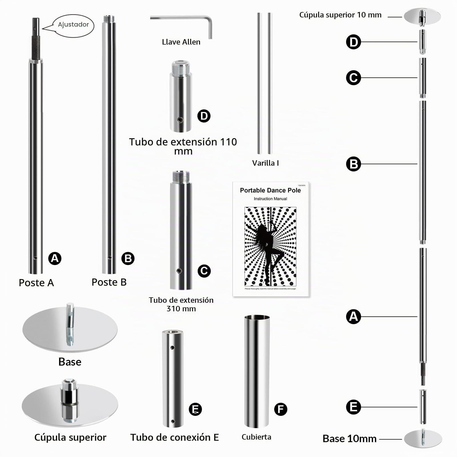 Leogreen Barra Pole Dance, Estática y Giratoria, 200 kg de Capacidad, para Hogar Club