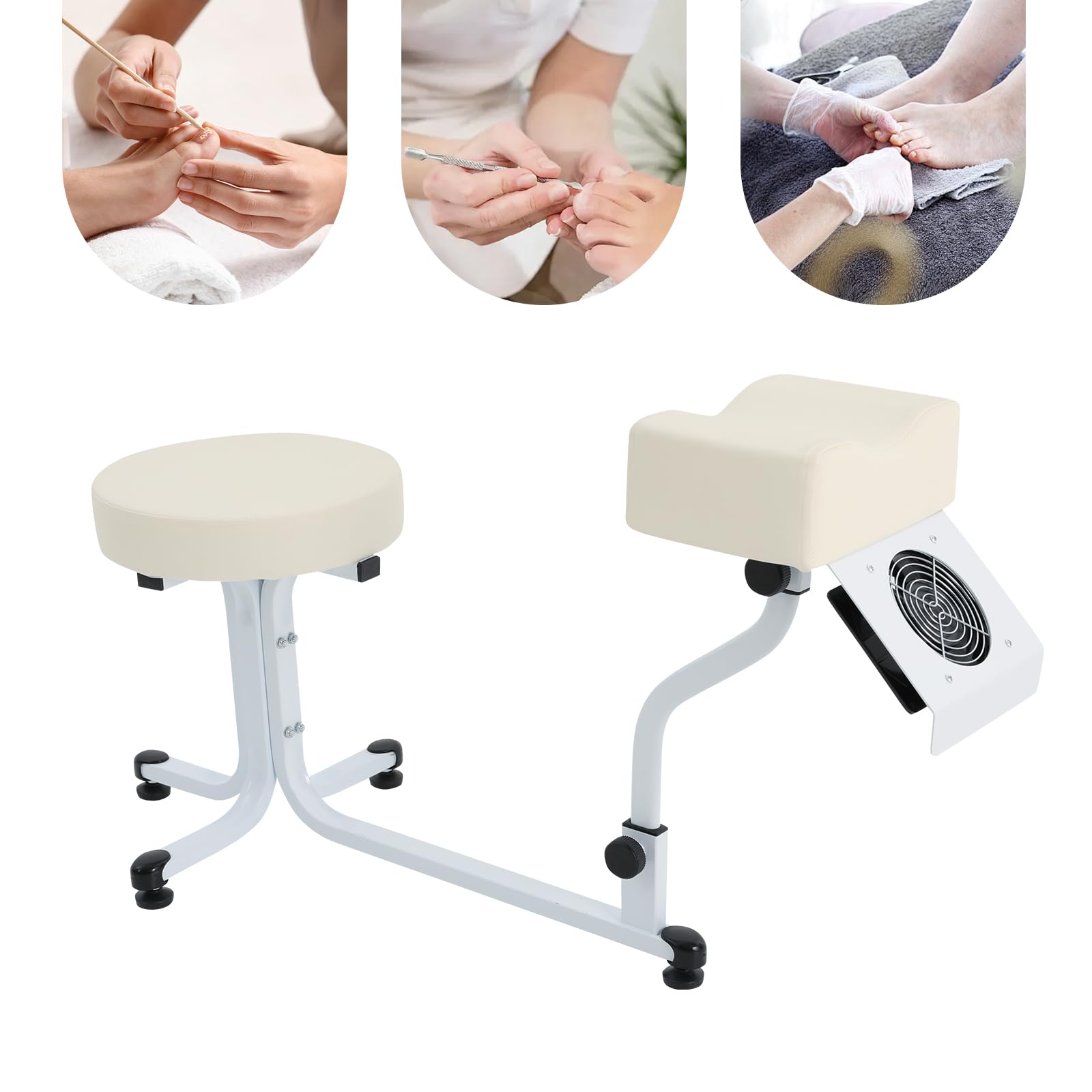 Sgabello per pedicure con poggiapiedi, 2 in 1 per manicure e SPA, 220 V Pedicure Stool with Dust Blower, portata 100 kg, pedicure poggiapiedi per spa Beauty Salon, bianco