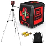 Laser Level with Tripod&comma; 100 feet Green Cross Line Self Rotary Leveling Laser Level&comma; 4 Brightness Adjustment&comma; Manual Self leveling and Pulse Mode&comma;IP54 Waterproof Battery Carrying Bag Included