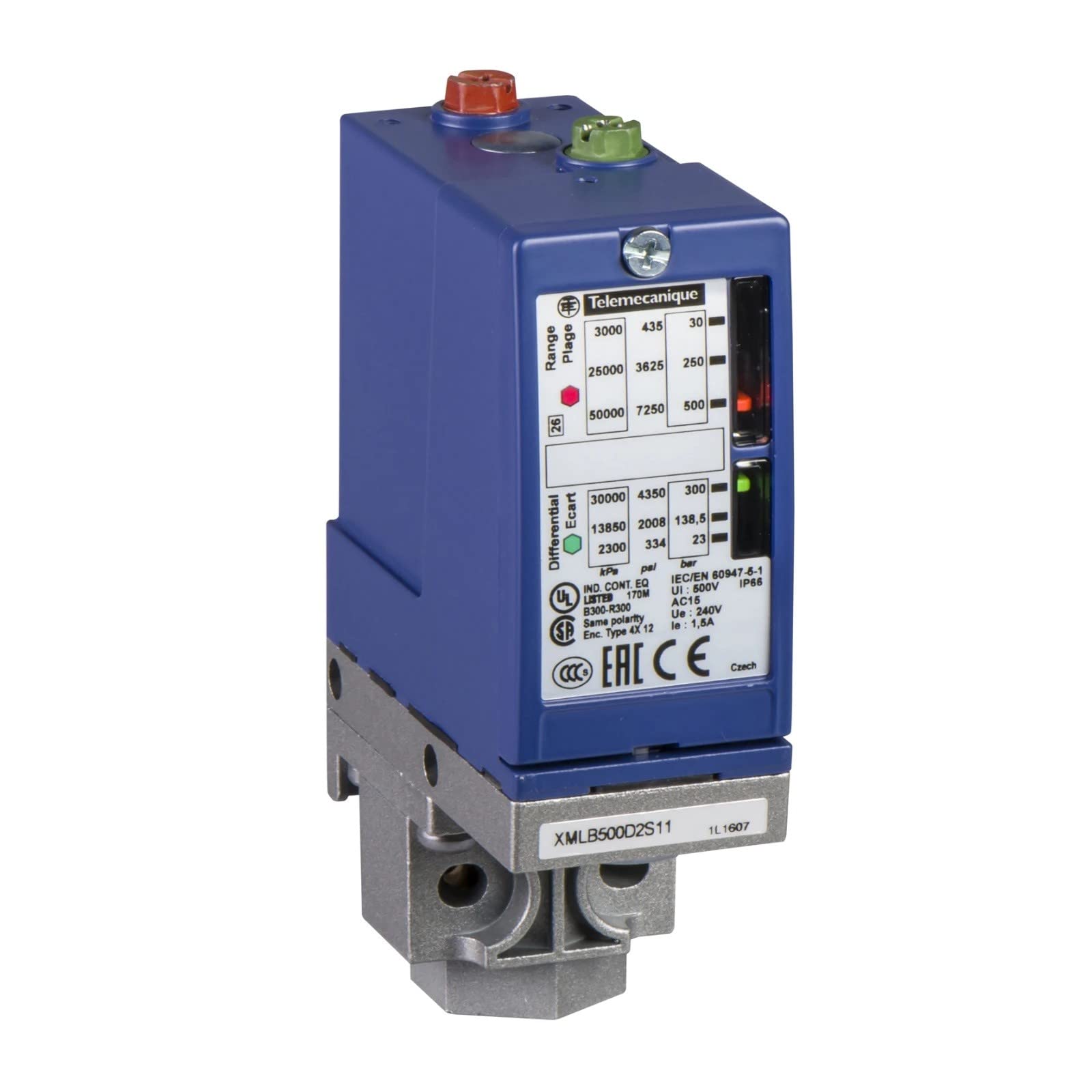 Schneider Electric XMLB010A2S11 Sensor de Presión XMLB 10 bar, Ajustables, Límite 2 Escalas, 1 C/O