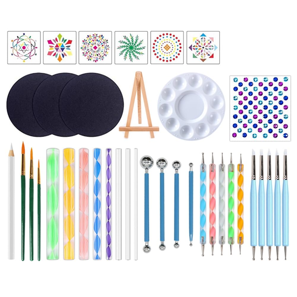 Fegtrtyoa 38pcs Mandala Dotting Tools Kit de Peinture - Dot Paint Stencils Tool Set Art Craft Supplies Kit Plateau Brush Pen Fegtrtyoa 38pcs Mandala Dotting Tools Kit de Peinture - Dot Paint Stencils Tool Set Art Craft Supplies Kit Plateau Brush Pen
