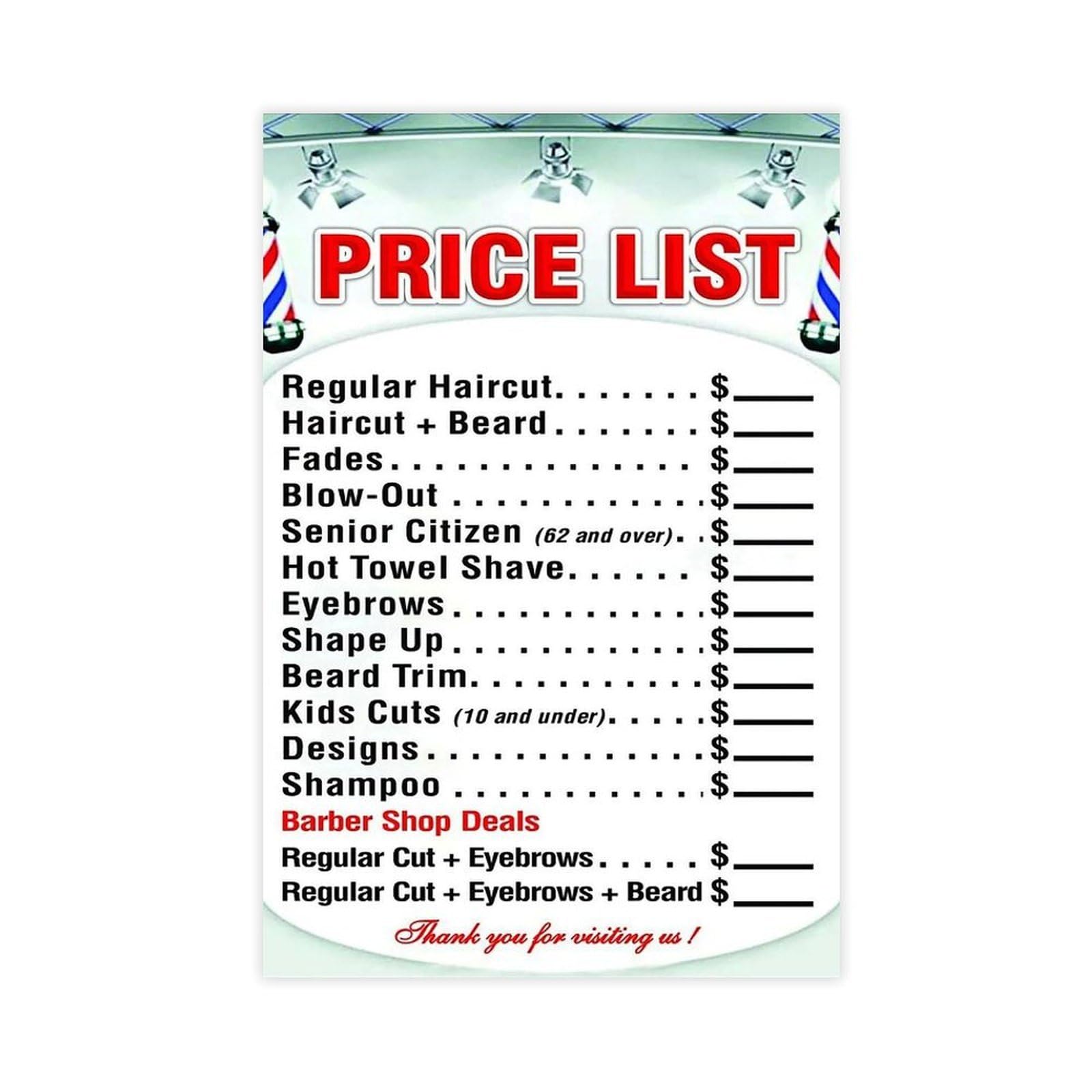 Barber Shop Poster, Barber Shop Price List Canvas Art Poster Wall Art Print Modern Unique Family Bedroom Living Room Decor 16x24inch(40x60cm) Unframe-style
