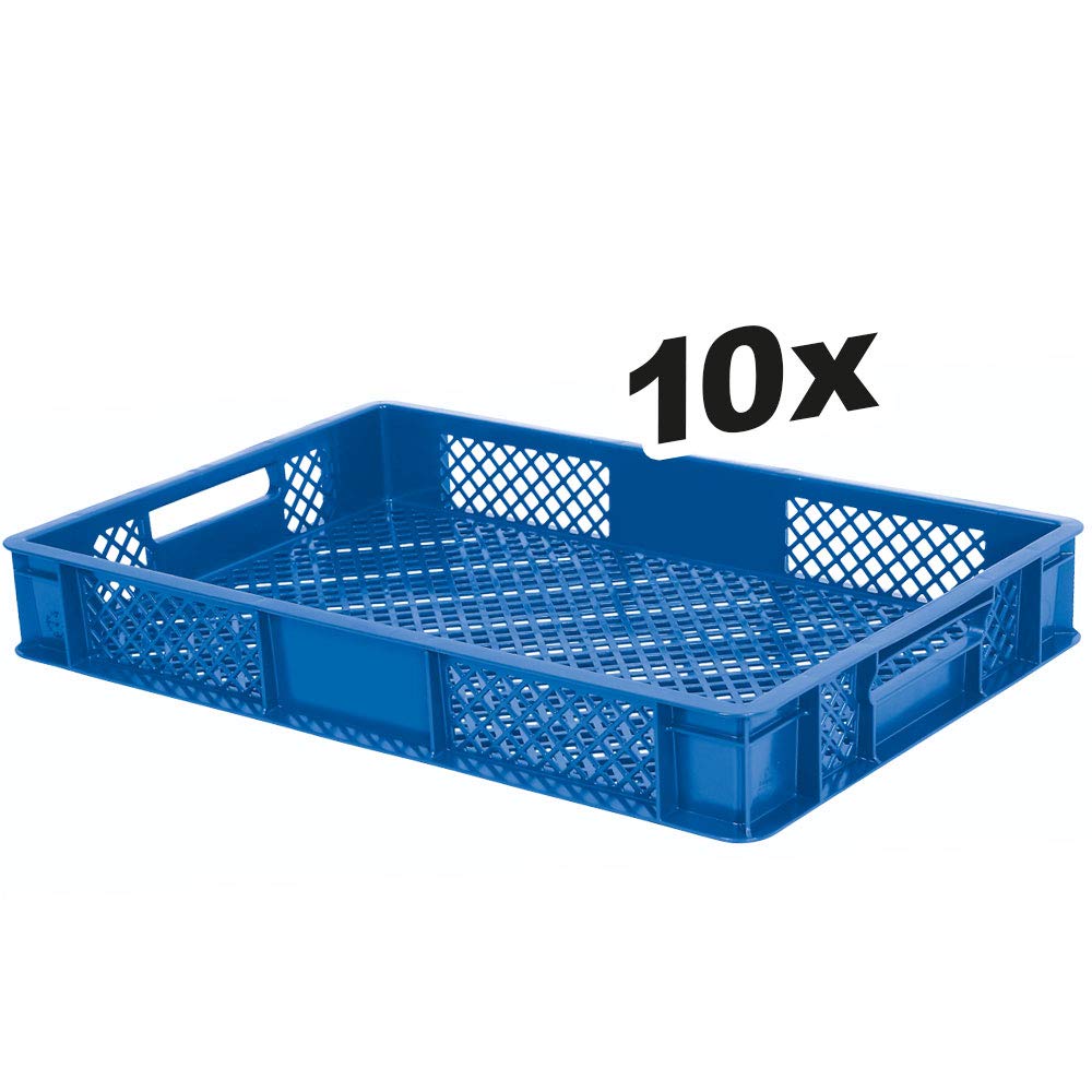 10 x pojemnik do układania euro, dł. x szer. x wys. 600 x 400 x 90 mm, pojemność 15 litrów, niebieski