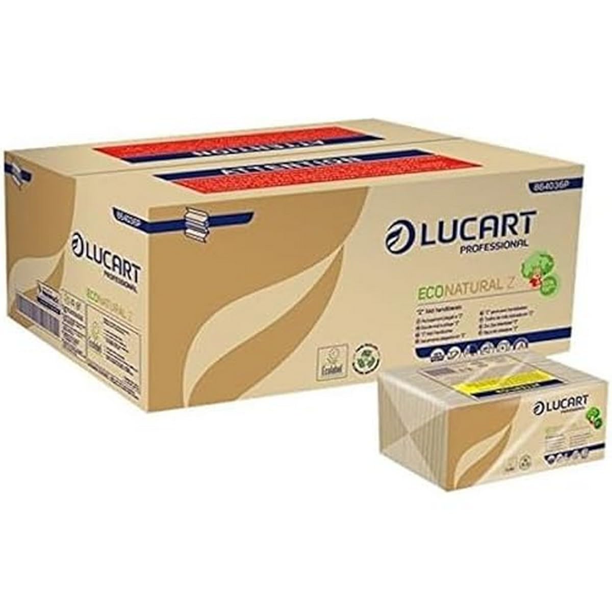 Lucart Professional, EcoNatural Z, Asciugamani Piegati a Z in Fiberpack, Ideale per Bagni Pubblici e Uffici, 220 pezzi per confezione, 23x23.5 cm, 18 confezioni Bianco