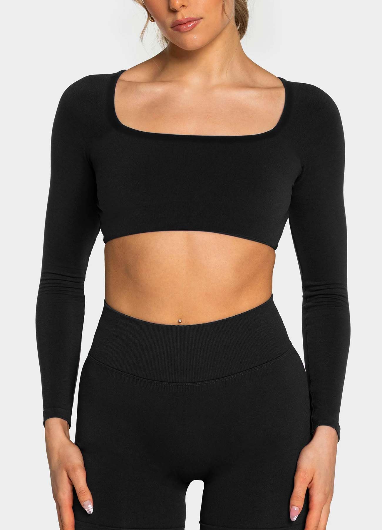 TZLDN Haut de sport dos nu à manches longues pour femme, haut de sport, haut court ventral, haut de sport, yoga, pilates, danse, rave