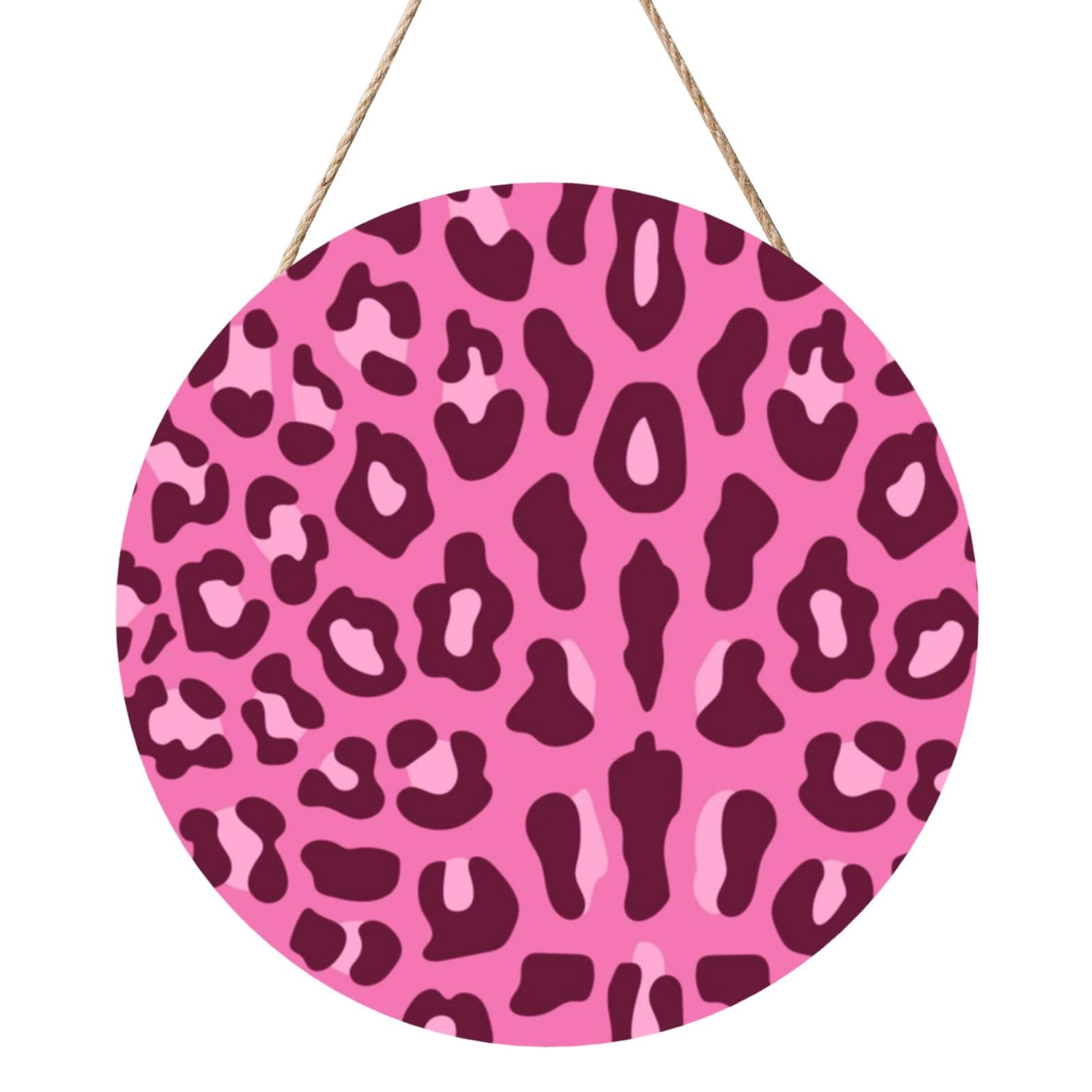 InOmak Pink Leopard, Round Wood Panel Painting 12 in, Wall Hanging Painting For Home