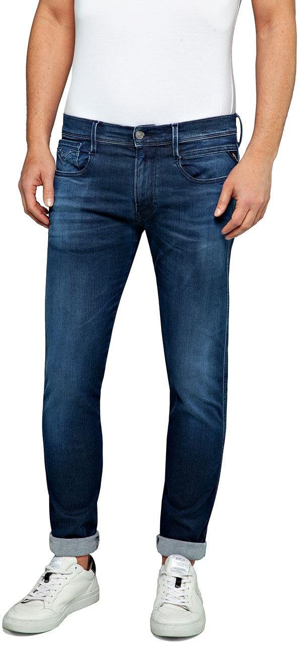 Replay Men's Anbass Slim-Fit Hyperflex Jeans with Stretch, Blue (Dark Blue 007), W33 x L30
