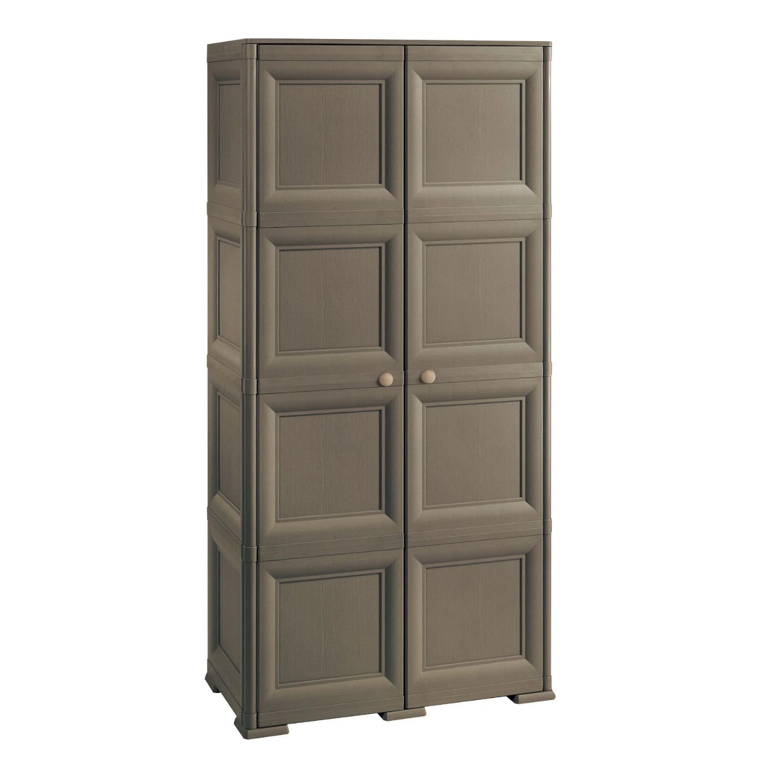 Armadio Multiuso in Plastica 2 Ante con 4 Scomparti e Vano Portascopa, Mobile Alto Organizzazione Casa per Lavanderia, Ingresso e Ripostiglio, 79x43x164 cm (Wengé)