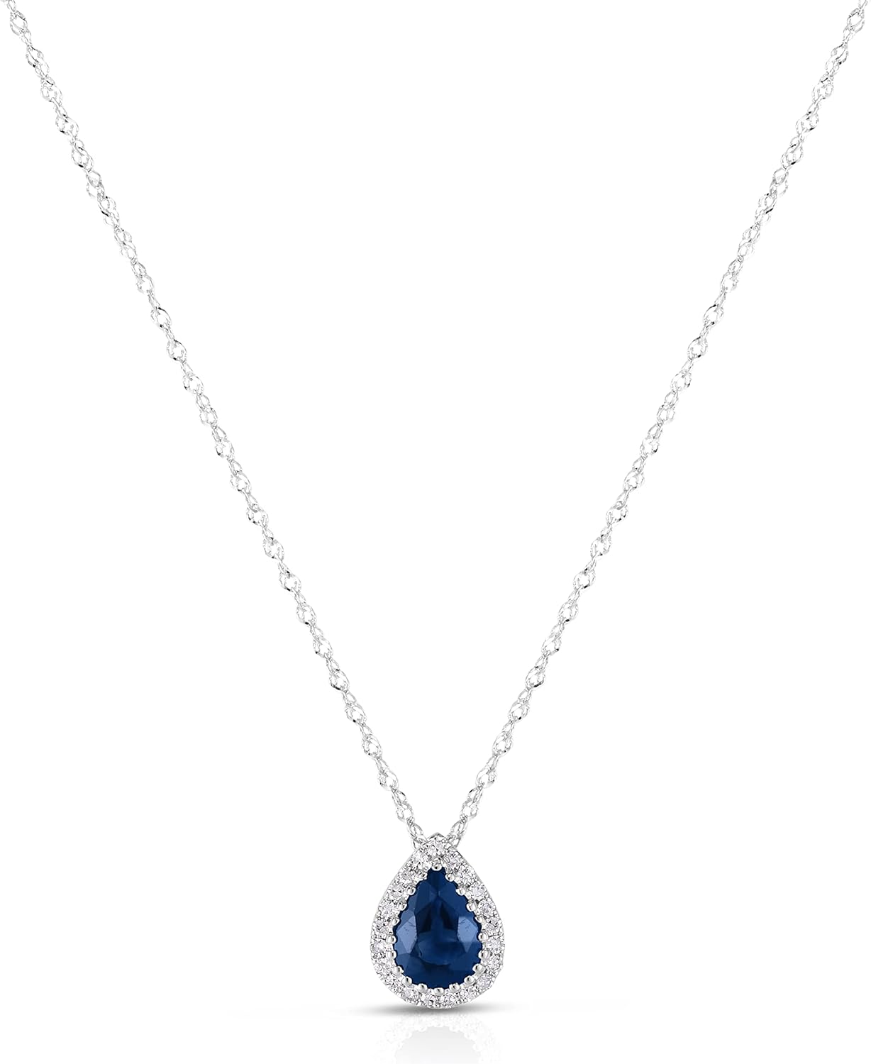 14K White Gold Genuine Sapphire 7/8Ct with Diamonds Teardrop Pendant Necklace - Image 4