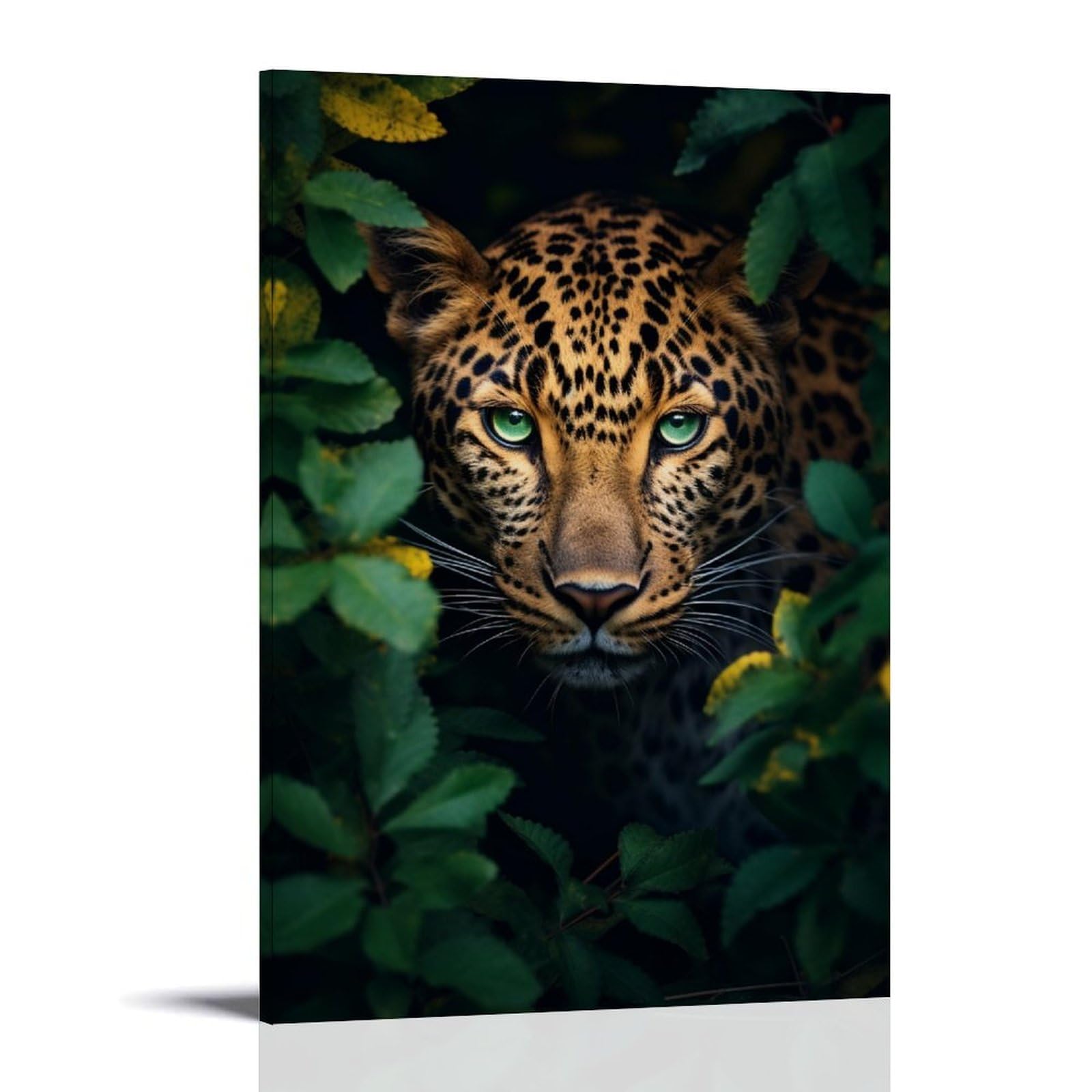 FYFMUSHE Yellow Rustic Leopard Canvas Wall Art Paintings Gorgeous Animals Green Nature Pictures on Canvas Prints Framed Ready to Hang Artwork for Bedroom Home Decor 16x24inch(40x60cm)