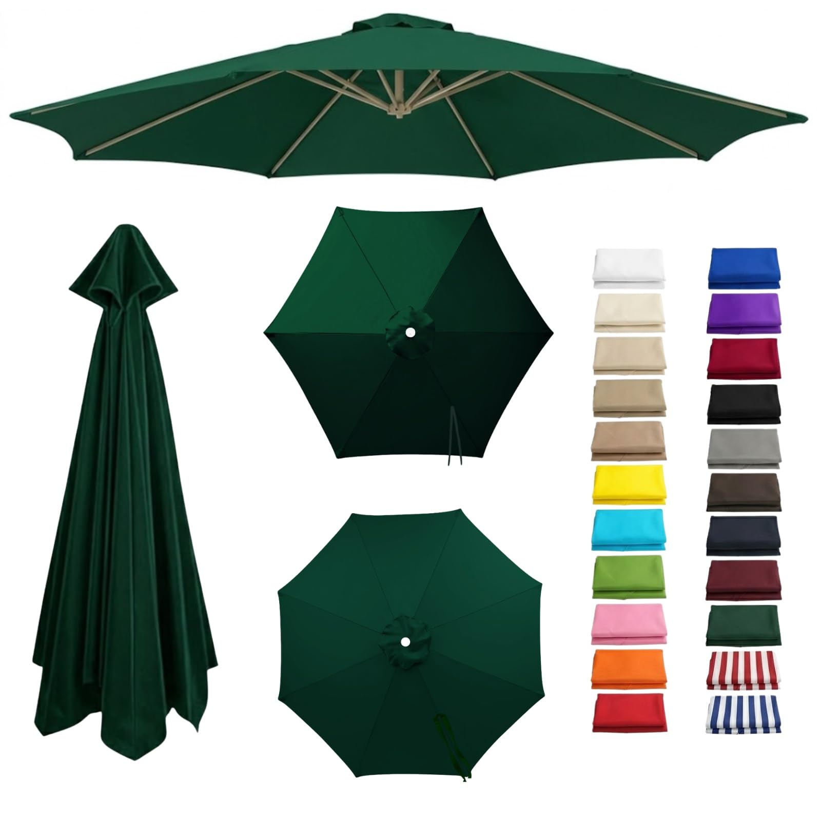 Patio Umbrella Replacement Cover for Cantilever Sunshade 6/8 Arms, 2.0m 2.5m 2.8m 3.3m 4.0m Garden Parasol Canopy Fabric Waterproof, Umbrella Replacement Cover(Dark Green,8-RIBS-6.6FT/2.0m)
