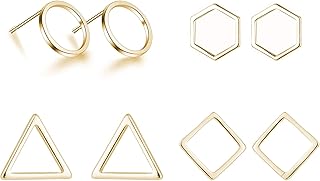 Gold Stud Earrings for Women Triangle Earrings Minimalist Circle Rectang...