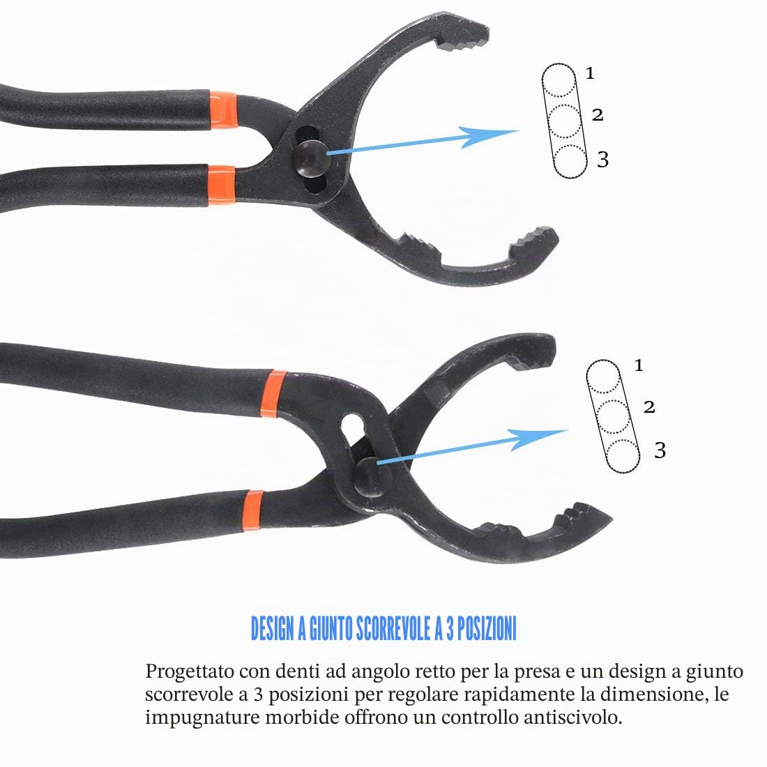 GLARKS Set di 2 pinze per filtro olio con impugnatura lunga, 25,4 cm e 30,5 cm, angolo regolabile, chiave per filtro dell'olio per auto, moto e camion