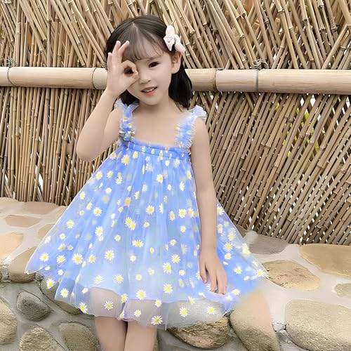 Image of TotzTouch Baby Girls Knee-Length Dress | Frock Cami Strap Flared Printed Net Sleeveless Gown
