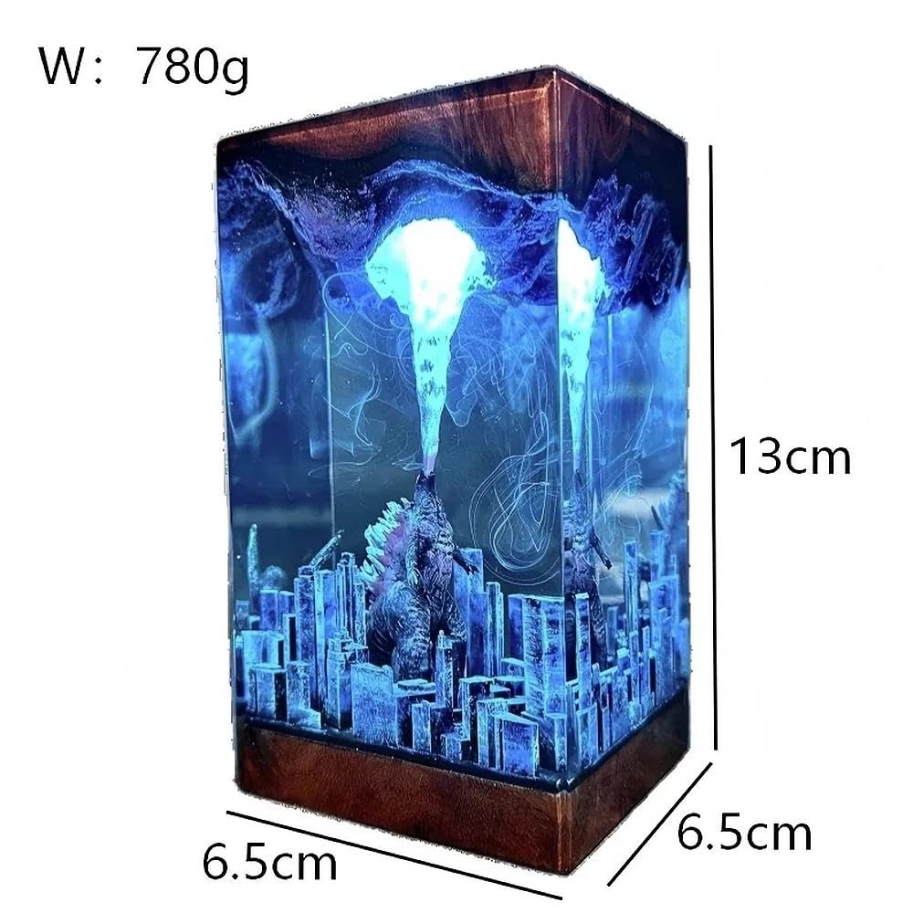 Godzilla lampka nocna z żywicy epoksydowej 3D, figurki Godzilli z żywicy z kablem USB, lampka nocna Monster z pilotem 16 kolorów, wielokolorowa lampka nocna LED, dekoracja biurka, prezent (styl