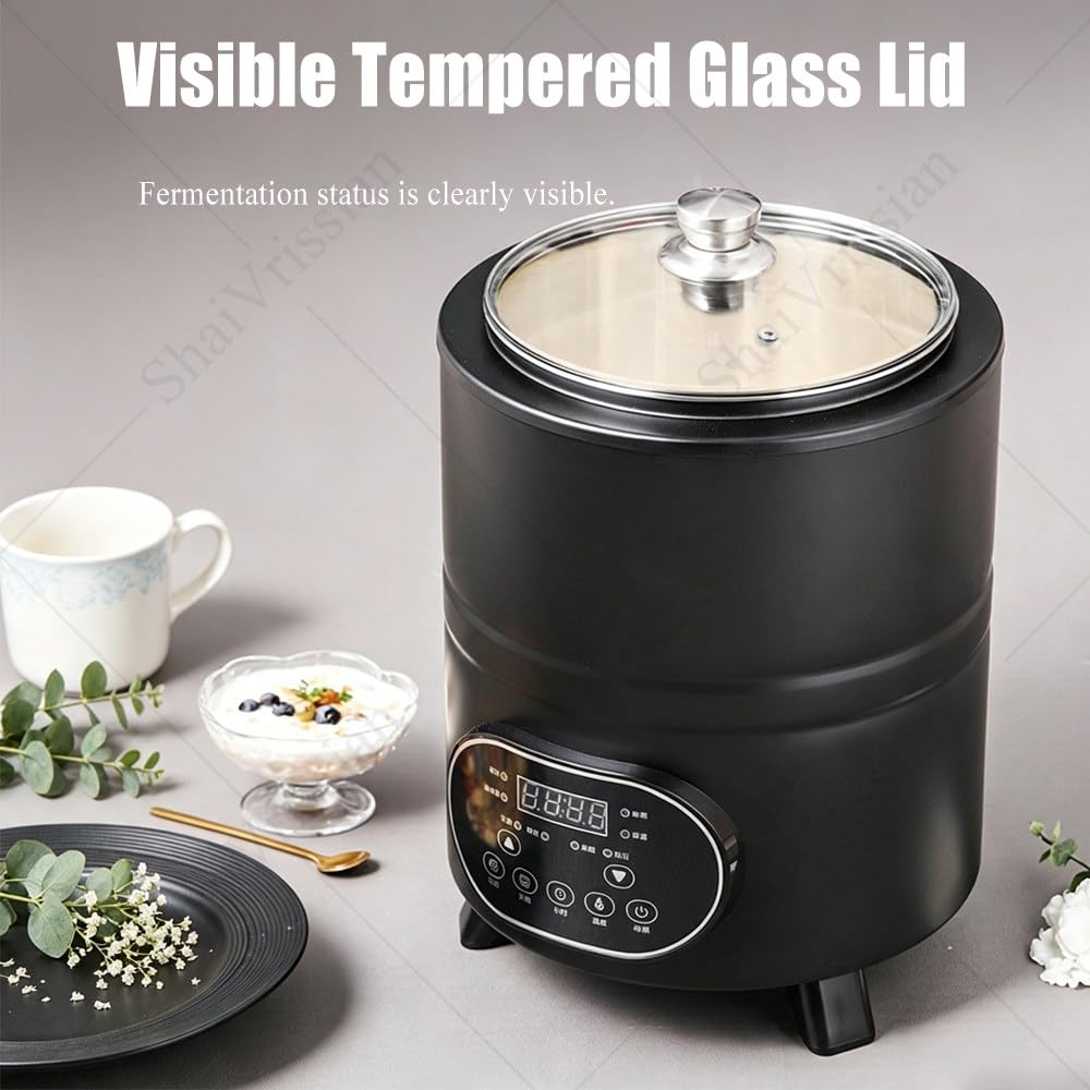 Yogurt Maker Multifunzione con Display LED Black-8L | 8l/12l,Fermentazione Costante,Lisci E Senza Sbavature,Acciaio Inox,Yogurt,Aceto Di Frutta,Natto,Ristorante,Famiglia