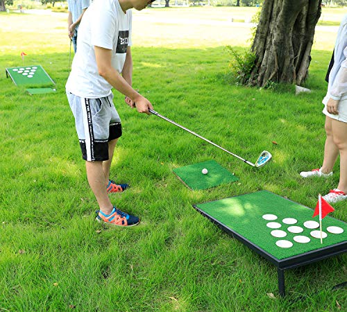 OOFIT Golf Pong Game Set, Pong Cornhole Chipping Target Game Set with Chipping Mats, Black - Thumbnail 7