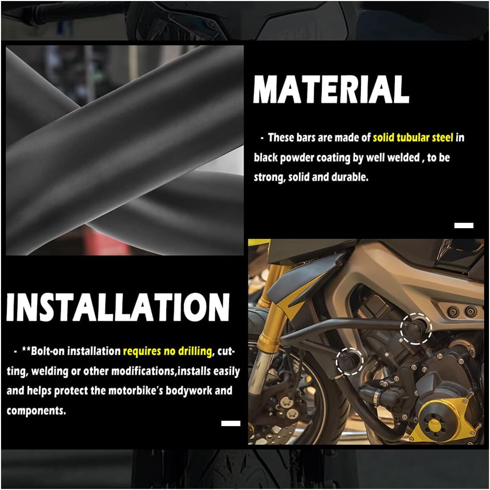 Motorcycle Highway Crash Bar Accessories, Black Steel Engine Guard Bumper Frame Falling Protector for Y-amaha FZ09 MT09 FZ MT 09 FZ-09 MT-09 2015 2016 2017 2018 2019 2020 15-20