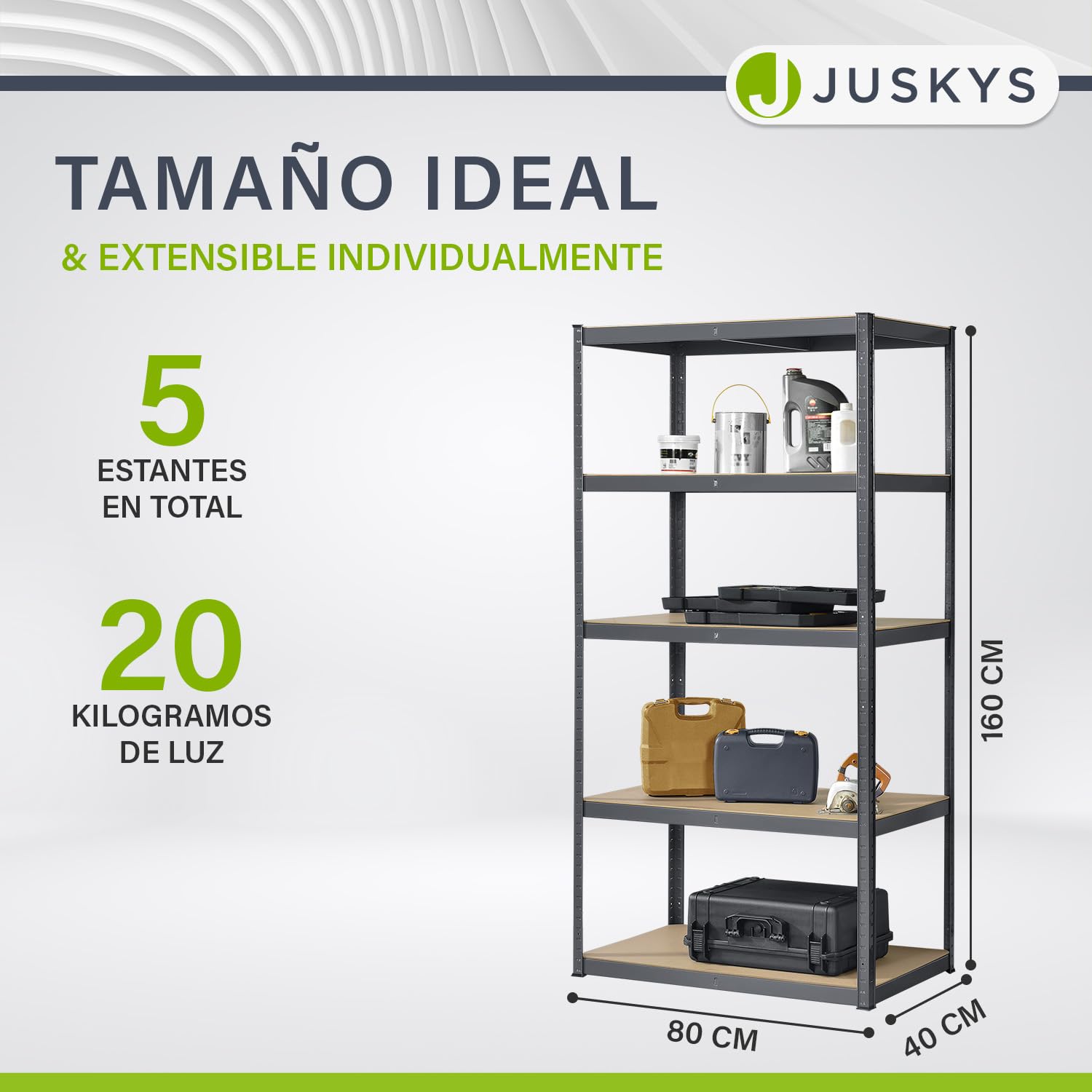 Juskys Estantería para Cargas Pesadas Basic 200x100x60cm (AlxAxP) | 875 kg | 5 estantes | Estantería de almacenaje Estantería metálica con Sistema de Encaje para sótanos Sistema de estanterías (Gris)