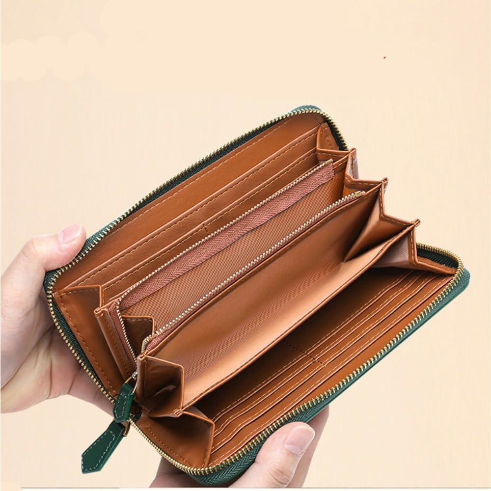 Portefeuille à Fermeture éclair en Cuir véritable, Pochette Longue Unisexe