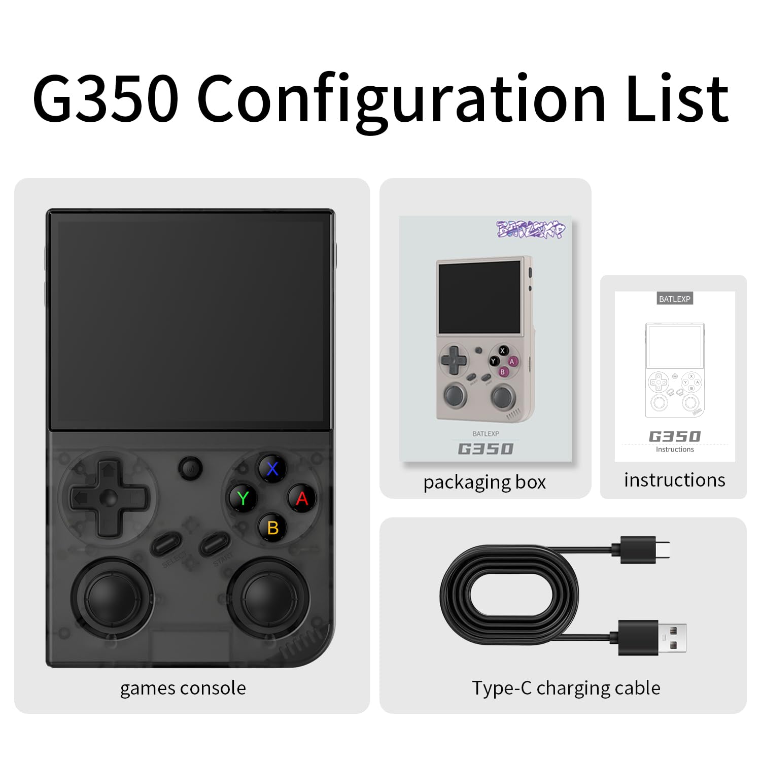 G350 Retro-Handheld-Spielkonsole 3,5-Zoll-IPS-Bildschirm 640 x 480 Linux-System mit vorinstallierter 64-GB-Karte 4371 Spiele Unterstützt HDMI- und TV-Ausgabe 3200-mAh Battery (G350-BLACK-NEW)
