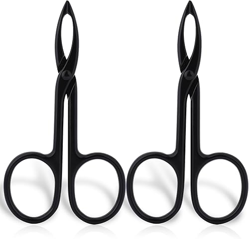 2 pinzas con mango de tijera, punta recta, pinzas para cejas en forma de pinzas para depilación facial (negro y negro)