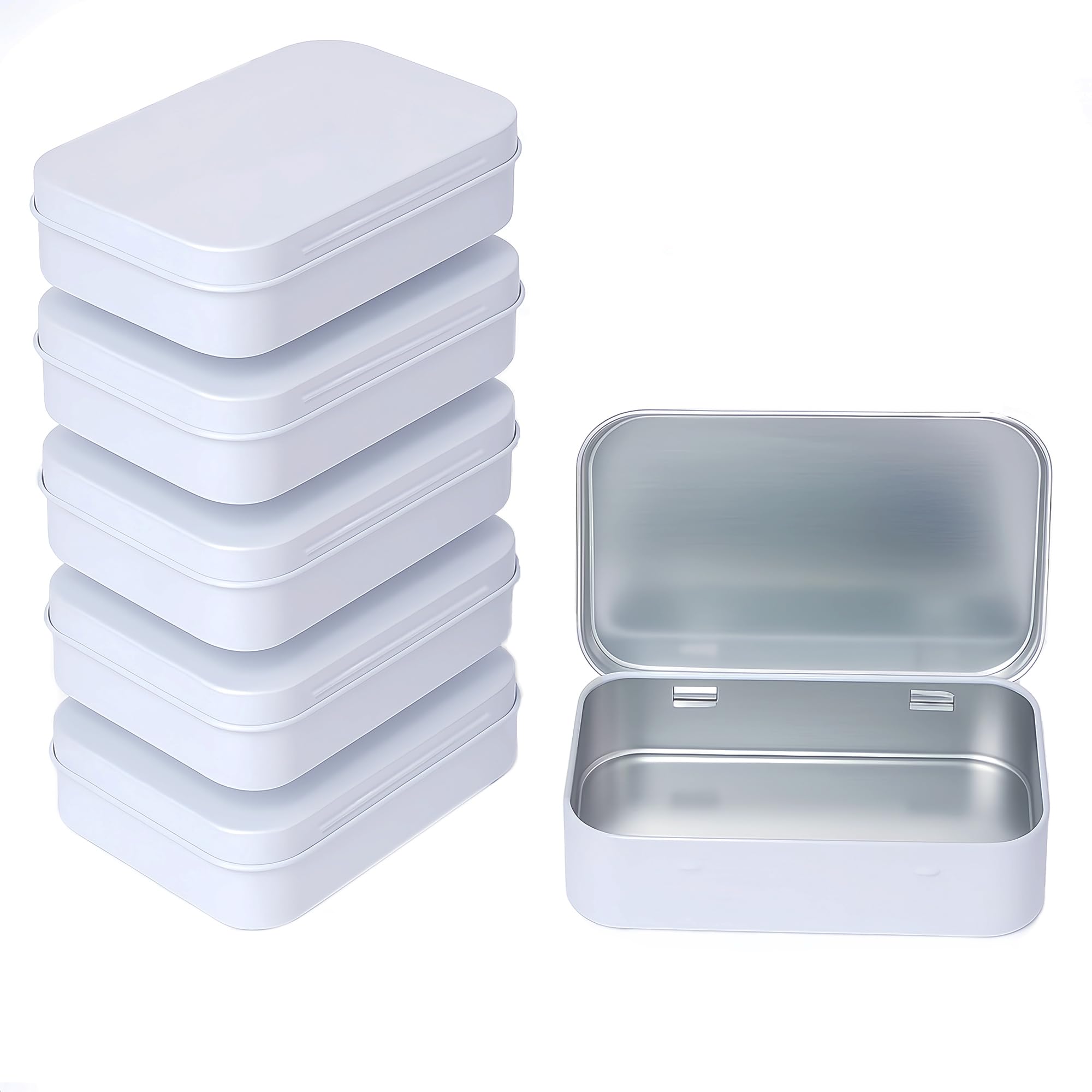 6-Pack White Hinged Tin Boxes for Hardware