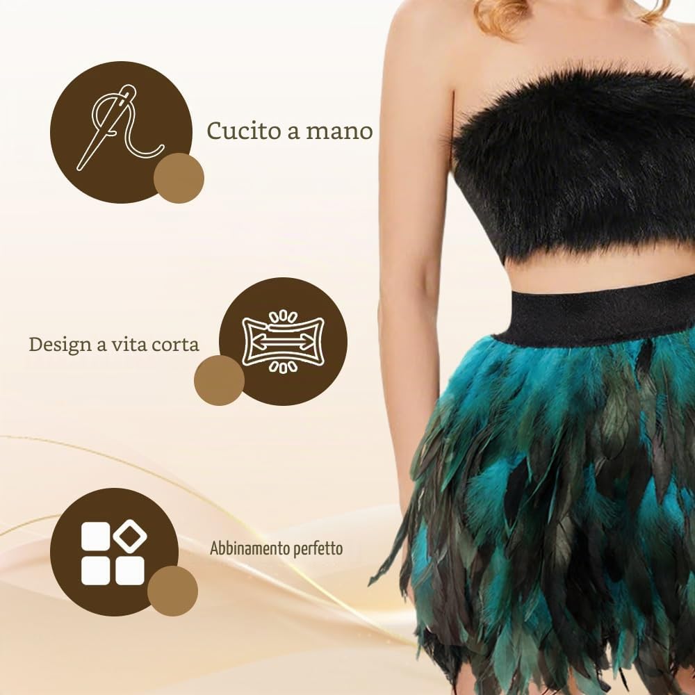 Piuma in Vita Alta Mini Gonna, Irregolare con Gonne, Halloween Decorazione Frange Decorative Fai da Te Piuma