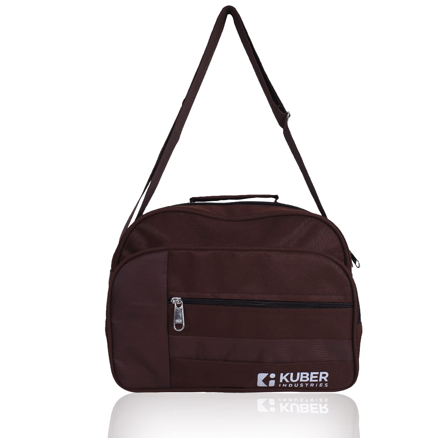 kuber industries Sling Bag|Canvas Adjustable Strap Crossbody Bag|Travel Sholder Bag with 4 Main Zip & 1 Inside Zip for Travel & Office (Brown)-picture-20
