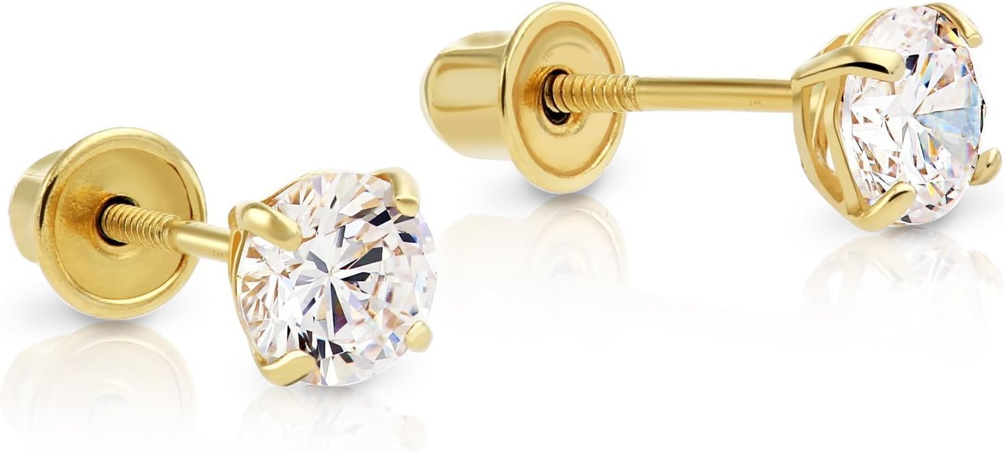 Art and Molly 14K Solitaire Gold Earring Solid 14-Karat Round Cubic Zirconia Stud Earrings with Screw-Back, CZ Studs with Gift-Ready Box - Image 9