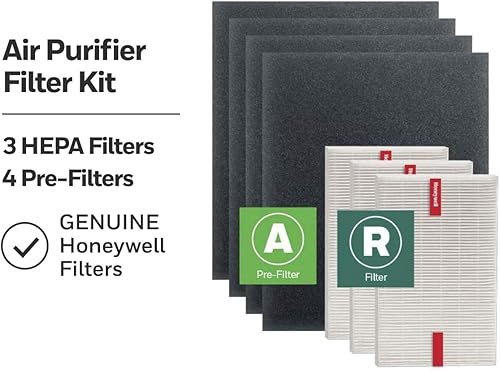 Miniatura 3 de Honeywell Kit de filtro purificador de aire HEPA, incluye 3 filtros de repuesto HEPA R y 4 prefiltros precortados de carbono de 4 A, filtro de aire