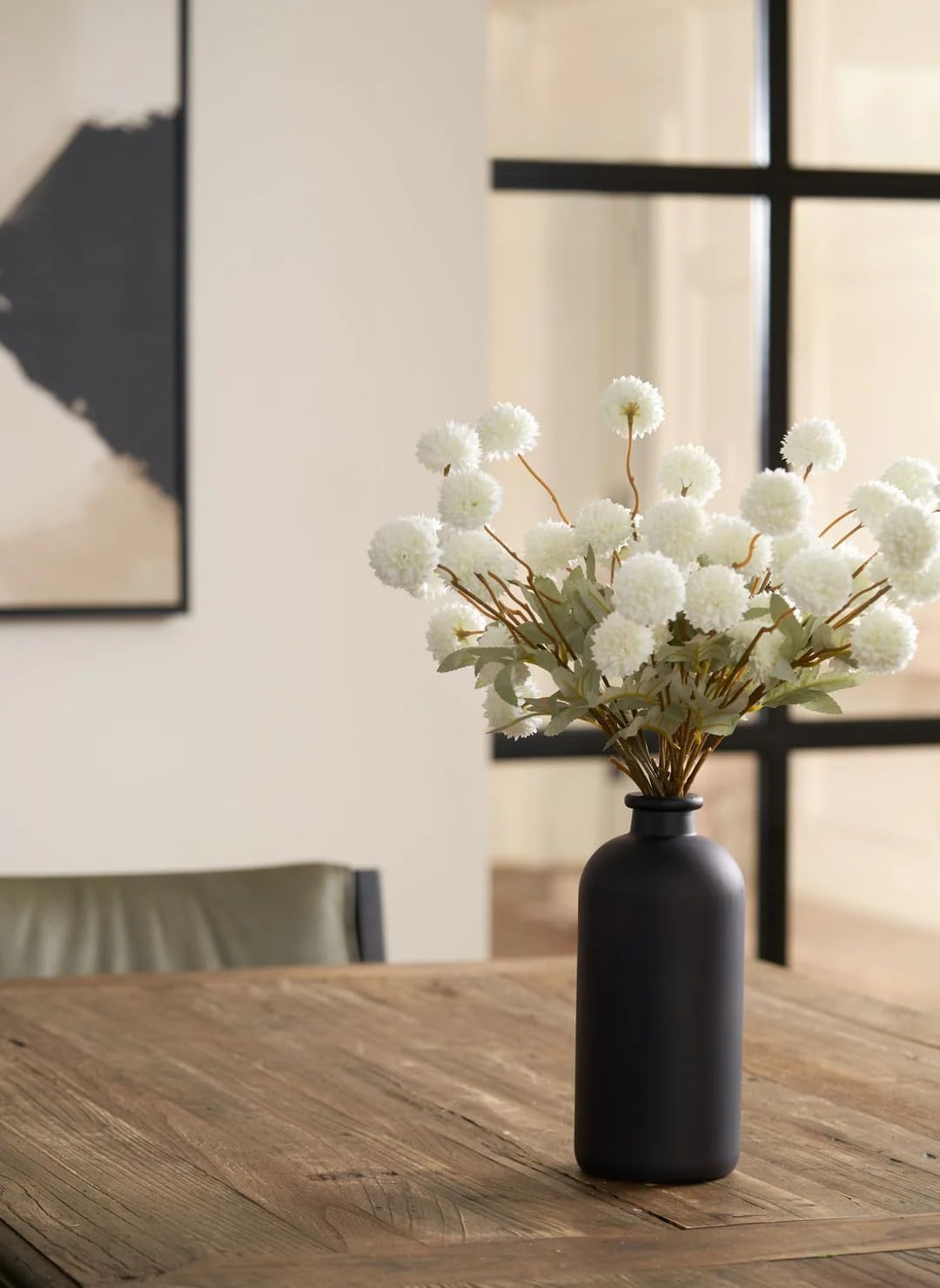 Laelfe Artificial Kiku Flower White - 5 Pcs Fake Pompon Mums Silk Small Chrysanthemum Faux Ball Fall Flower Stem Decor for Autumn Wedding Filler DIY Bouquet Centerpieces Arrangements Shower - Image 2