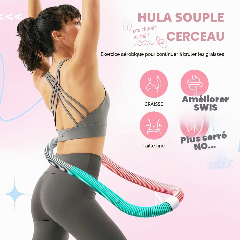 Gohytal Hula Hoop Cerceau pour adultes, cerceau de fitness lesté, pliable, appareil d'entraînement portable pour la maison, le fitness, la maison, l'école
