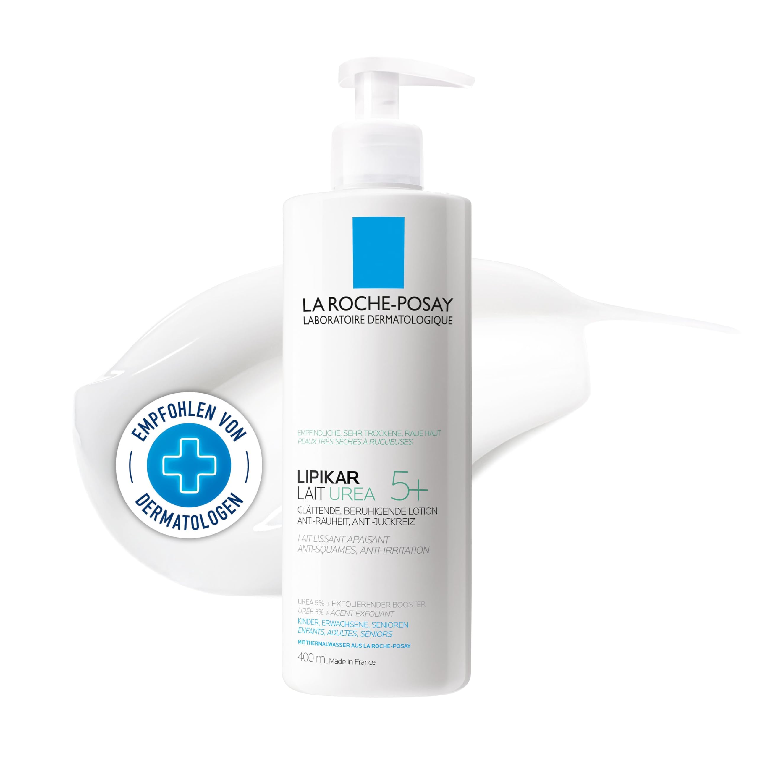 La Roche Posay Lipikar Lait Urea 5 %, Feuchtigkeitsspendende Bodylotion mit Urea und Sheabutter, Körpermilch für raue, trockene Haut bei Kindern und Erwachsenen, Juckreiz mildernd, 400 ml