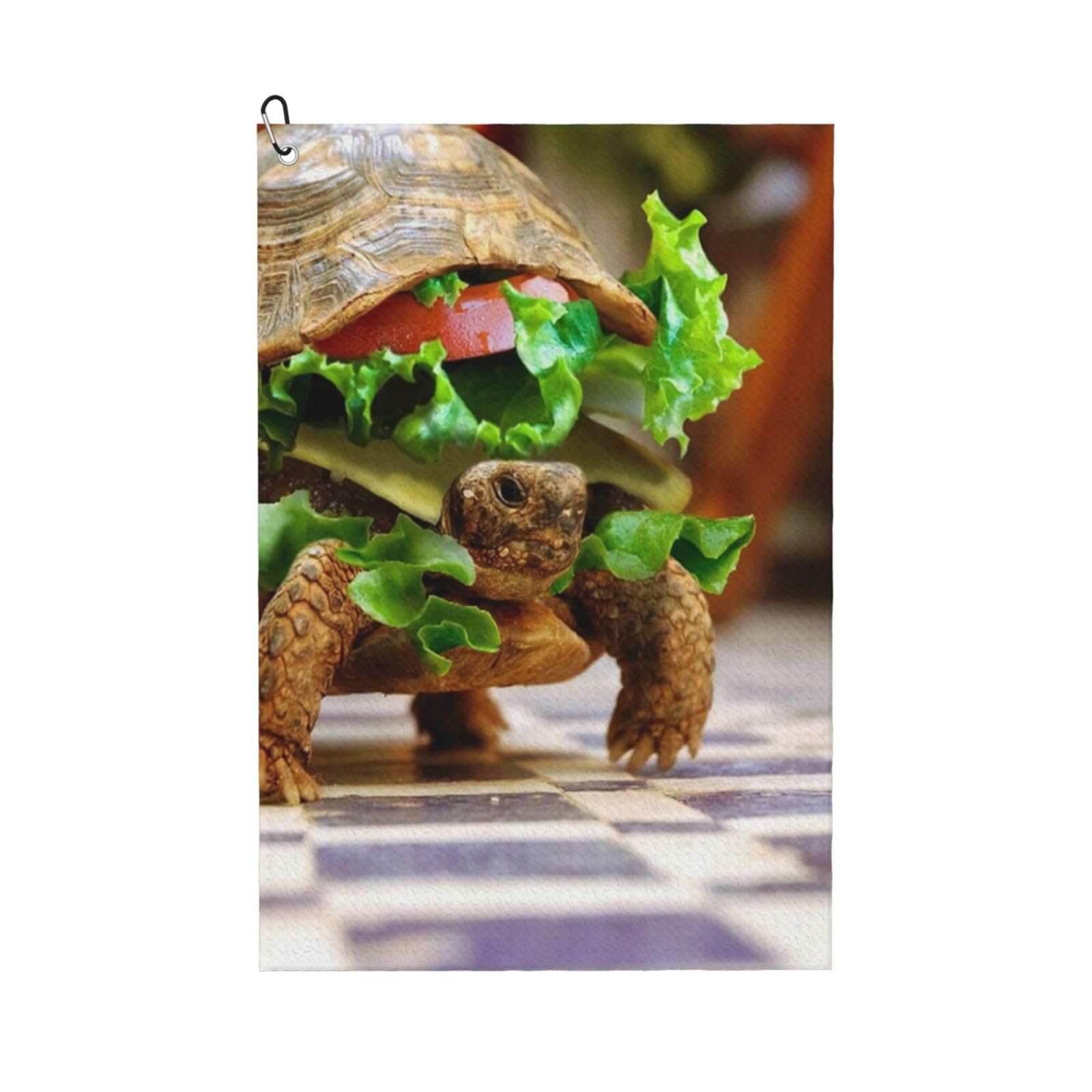 Oudrspo Funny Turtle Hamburger Golf Towel, Waffle Weave Sports Towel with Clip for Golf Course Daily Use