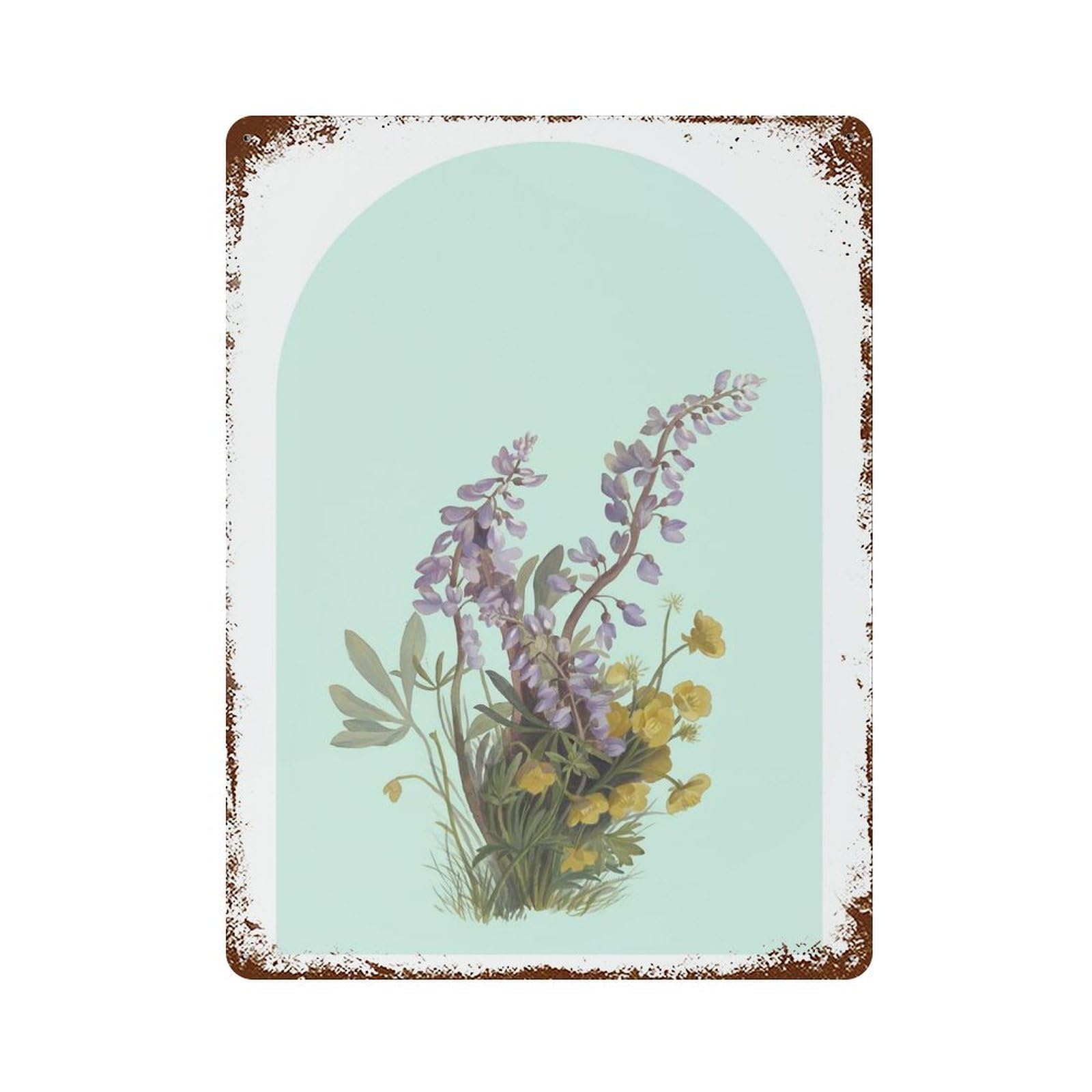 Wildflower Bouquet Green Vintage Aged Metal Wall Plaque 15.7"x11.8", Classic Wall Plaque for Garage, Pub Or Kitchen