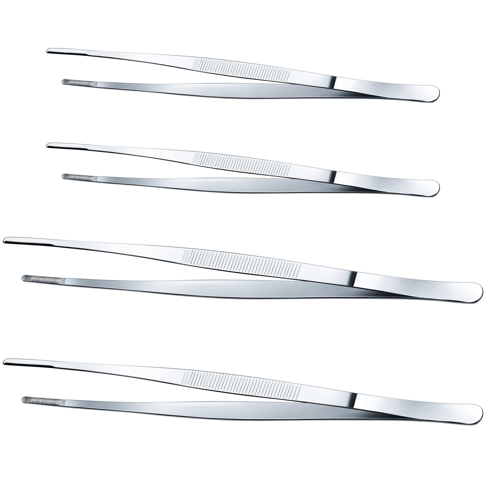 Yaomiao 4 Packs 12 Inch 10 Inch Bar Tweezers Silver Cocktail Tongs Long Garnish Tweezers Stainless Steel Bartender Kitchen Cooking Tongs for Cocktail Food Fruit Korean BBQ Bartender Chef, Multi-use