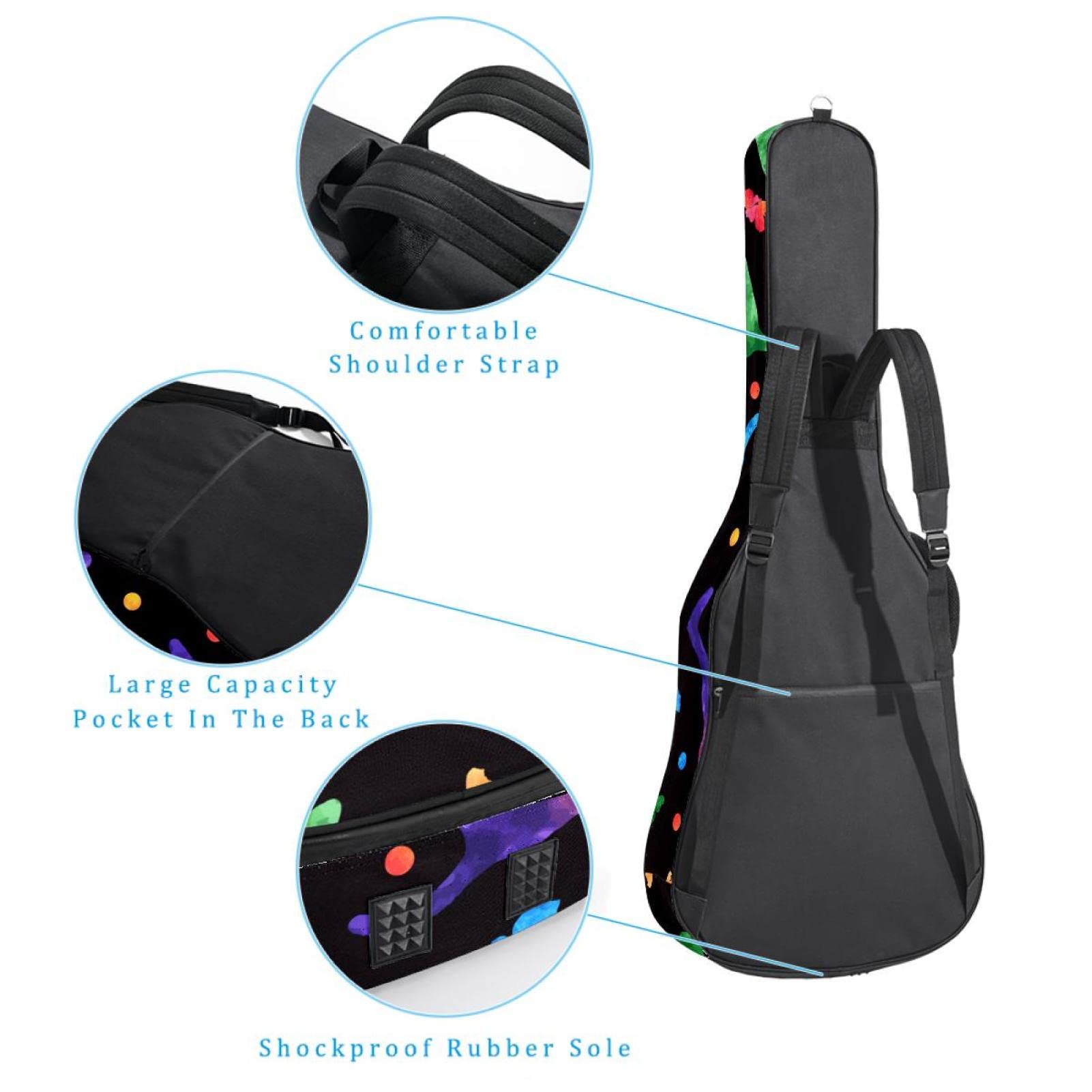 Torba na gitarę akustyczną wodoodporna gitara plecak gruby miękki wyściełany kolorowe rybie łuski klasyczna gitara obudowa, kolor2, 42.9x16.9x4.7 in, Organizer do torby