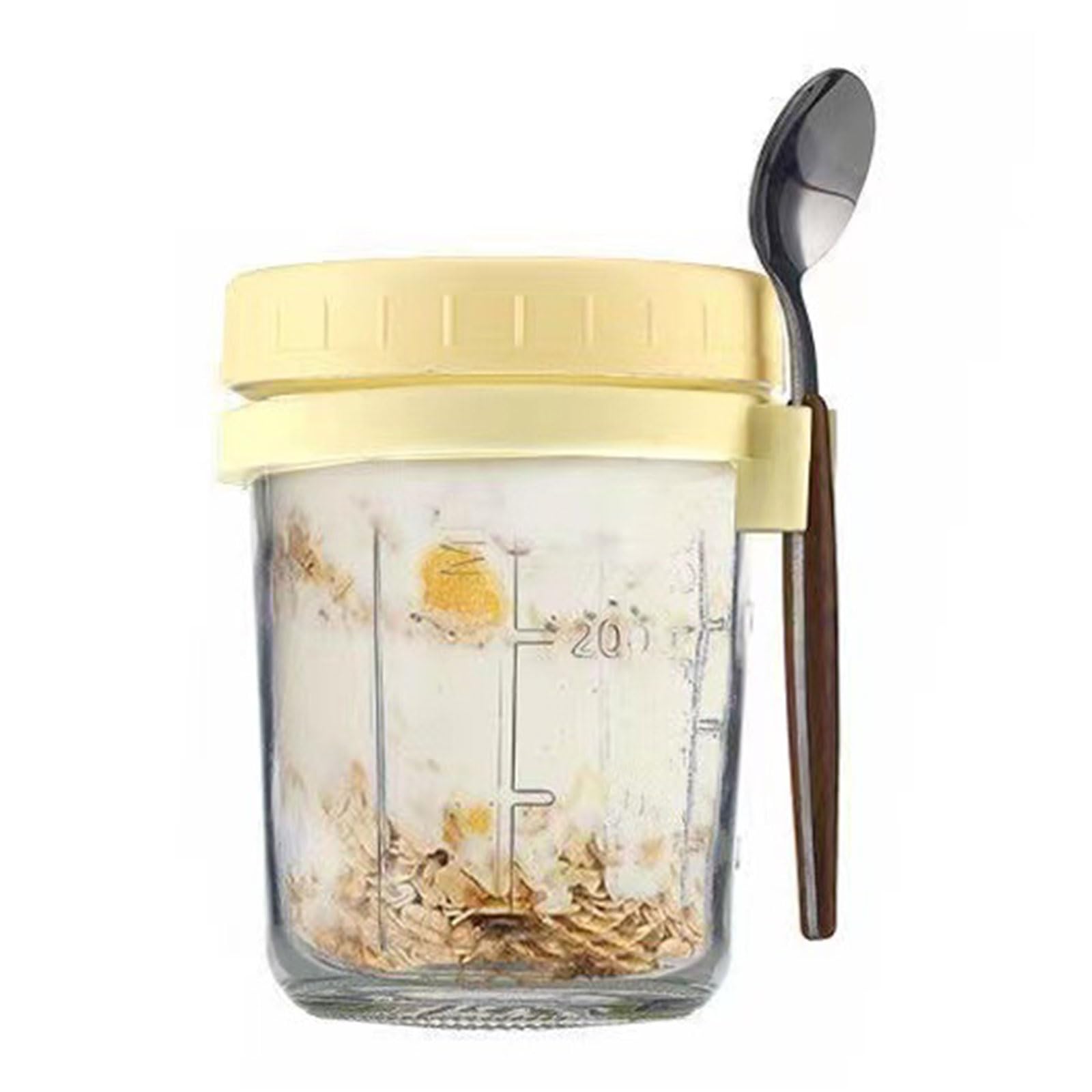 JTQYFI Portable Transparency Oats Jar Cereal Container with Secures Lid and Hanging Spoon for Daily Use Impermeable Glass Cup with Hanging Spoon