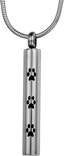 COCO Park Cilindro de pata de perro y gato, joyería de cremación para mascotas, recuerdo conmemorativo para cenizas, collar de urna, Acero inoxidable