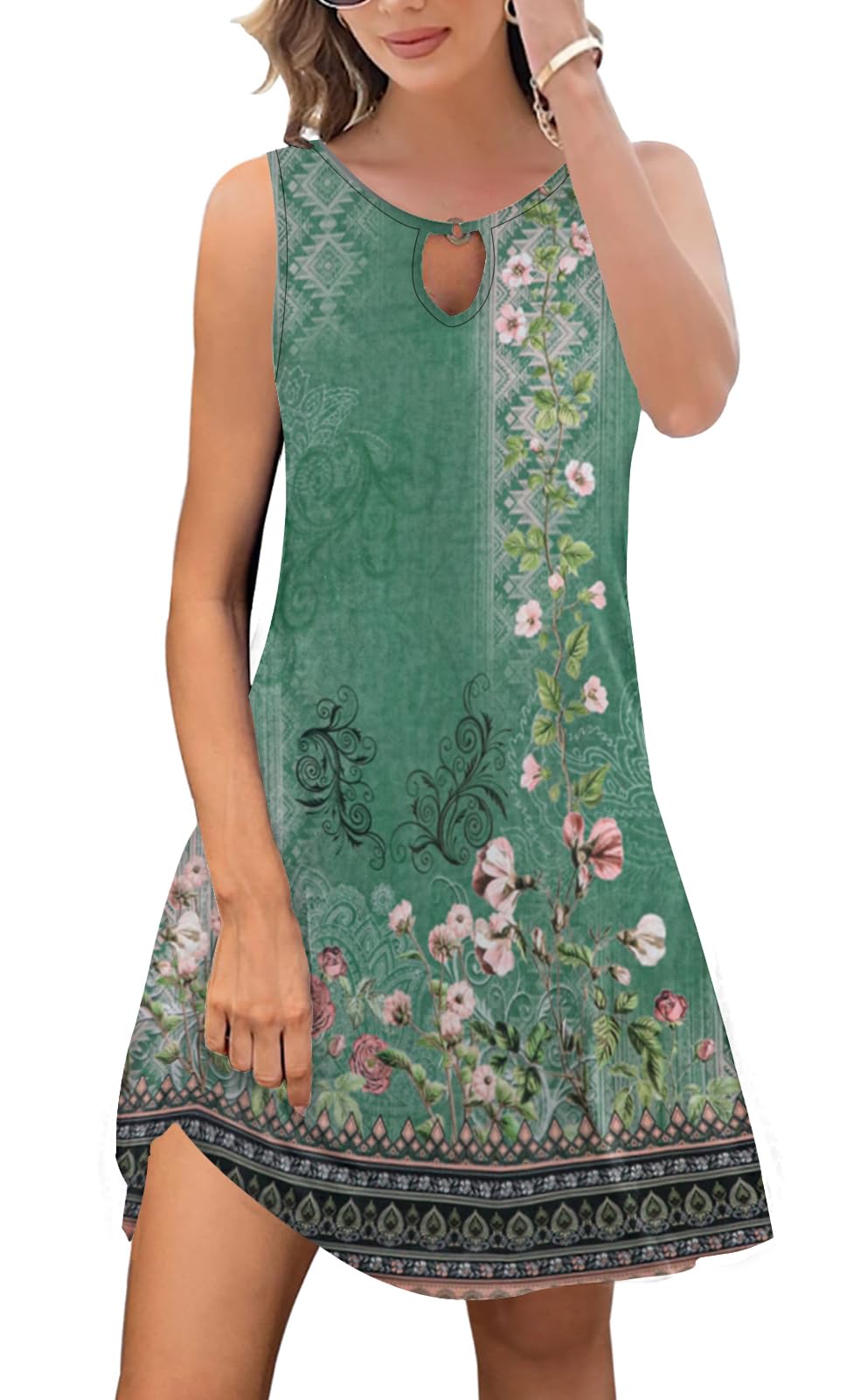 ETCYY Summer Dresses for Women 2025 Trendy Boho Floral Print Beach Cover Up Casual Spring Sleeveless Sundresses