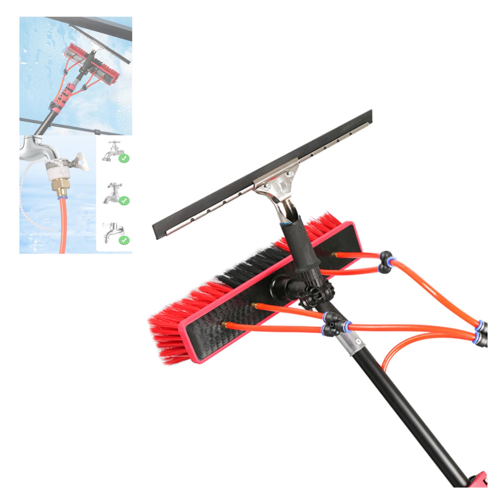 ASerZenith Solar Panel Cleaning Kit Water Powered Telescopic Brush Photovoltaic And Solar Panel Cleaner Window Cleaning Set With Squeegee 20M Hose,55Cm Brush-9.2M