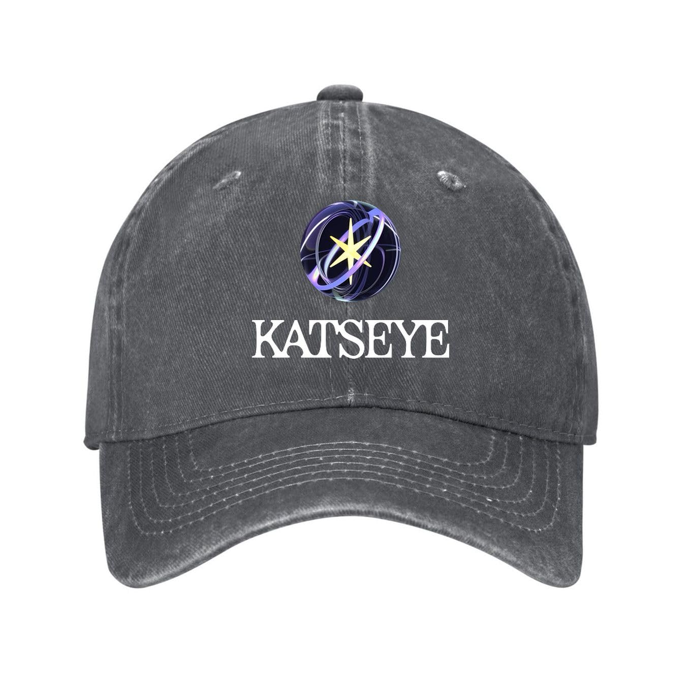 Kciutud Katseye Group Logo Charcoal Washed Denim Baseball Cap Adjustable Vintage Distressed Dad Hat Men Women Retro Soft Cotton Size is: One Size