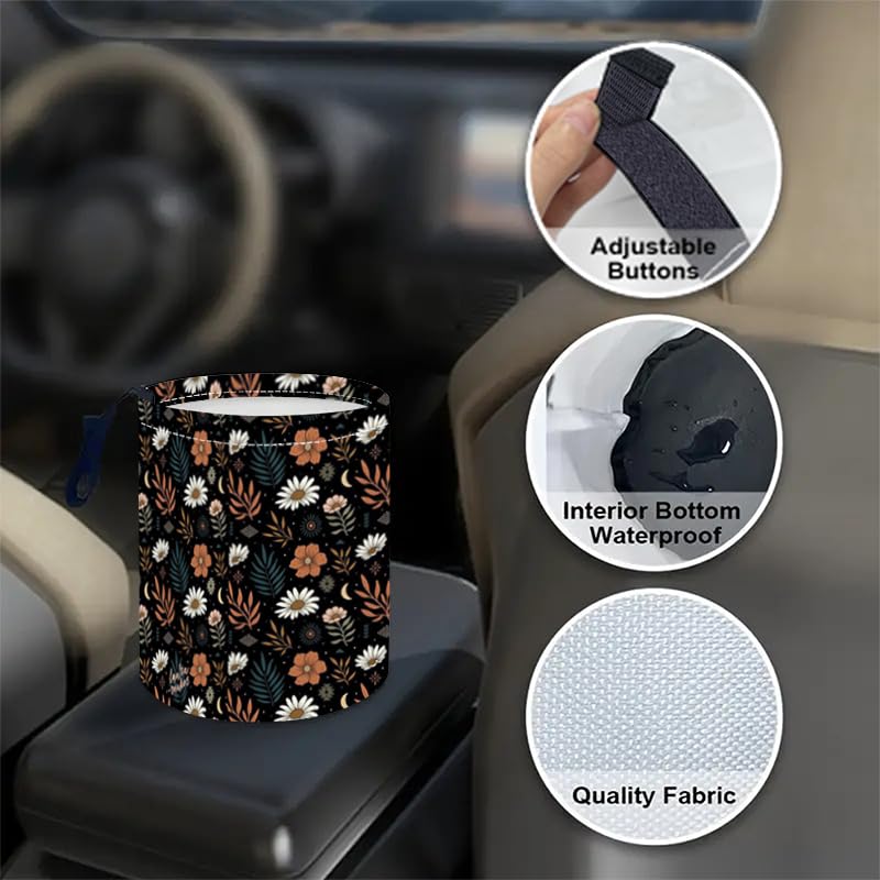 Image of Portable Reusable Waterproof Car Trash Bin, Multipurpose Vehicle Organizer, Road Trip Essentials (Little Flower)
